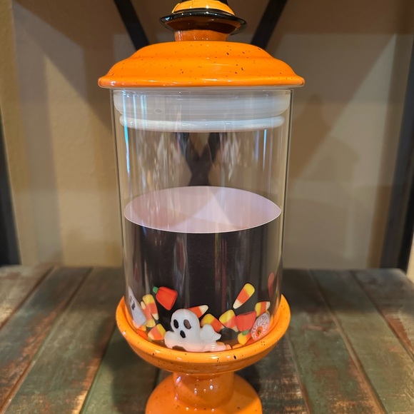 Orange Glass Candy Jar with Halloween Witch’s Hat - Picture 2 of 4